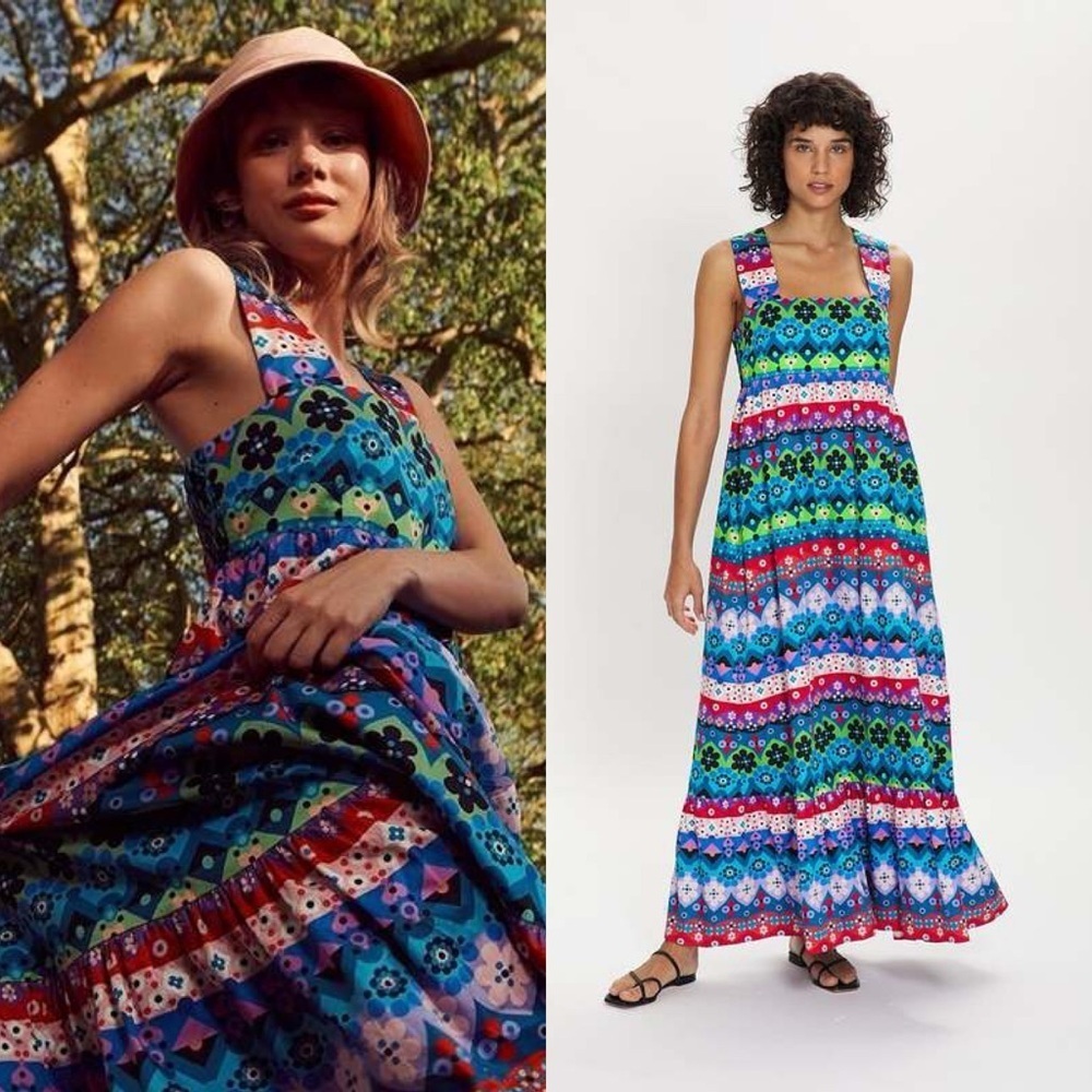 BORGO DE NOR Mila Floral Print Maxi Dress in Talitha Blue Sz 8 UK/4 US